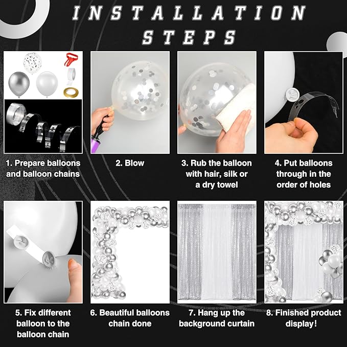 137 Pcs White Silver Party Backdrop Kits - 4 Sequin Backdrop Curtain 133 Balloon Garland Kit Photo Prop Background for Wedding Anniversary Winter Wonderland Birthday Baby Shower