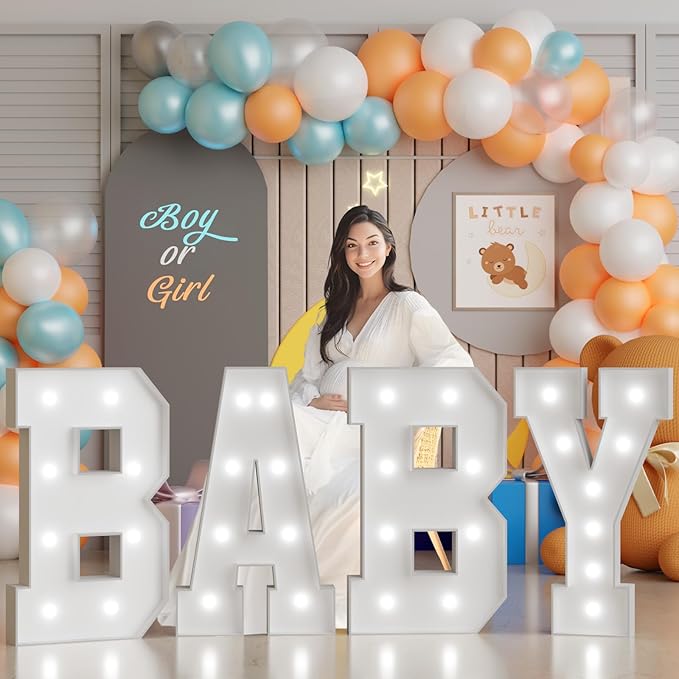 imprsv Baby Shower Decorations for Girl Boy Marquee Letters 3 Feet Tall Large Light Up Letter for Gender Reveal Party Decor