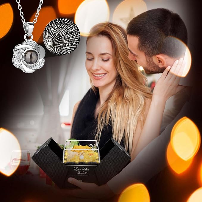 3 Preserved Yellow Real Rose-Eternal Flowers Rose Gifts for Mom Grandma Wife Girlfriend on Mothers Day Birthday Valentines Christmas for Her with I Love You Necklace
