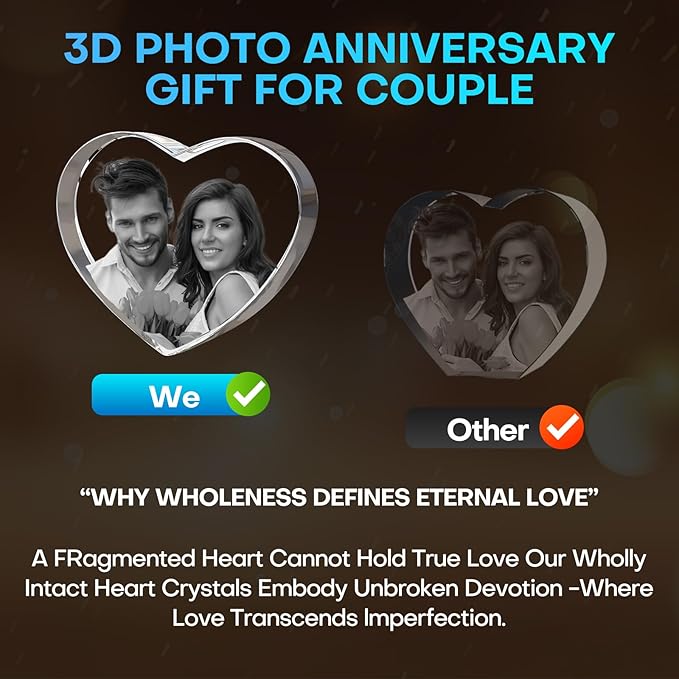3D Crystal Photo,Valentine's Day Personalized Couple Gifts,for Women,Wife,Mom & Couples,Custom 3D Etched Photo Inside Heart Shape Sentimental Memorial Gift