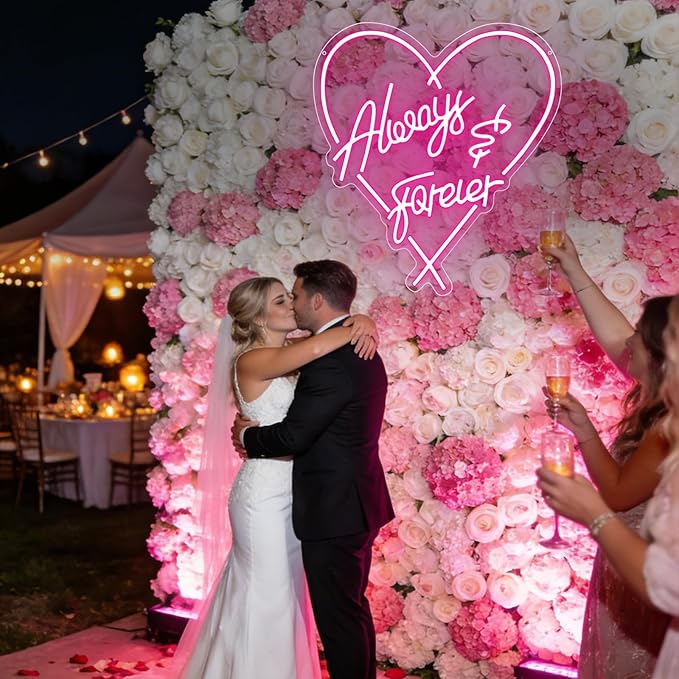 Always Forever Neon Sign, Large Wedding LED Neon Light Signs for Bachelorette Bridal Engagement Party Decoration Bridal Shower Wall Decor Valentine's Day Night Light Dimmable USB Powered(16.9"*15.4")