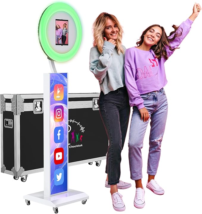 JIYANG Photo Booth with Flight Case,Photo Booth Stand Shell with ChackTok PhotoBooth VIP Member,APP and Remote Control,Music Sync,Wedding and Events