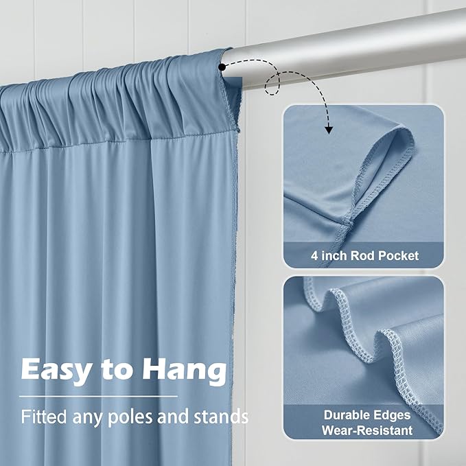50ft x 10ft Wrinkle Free Dusty Blue Backdrop Curtain for Parties, 10 Panels 5x10ft Silky Polyester Backdrop Drapes Photo Back Drop Cloth for Wedding Birthday Baby Shower Photography Background