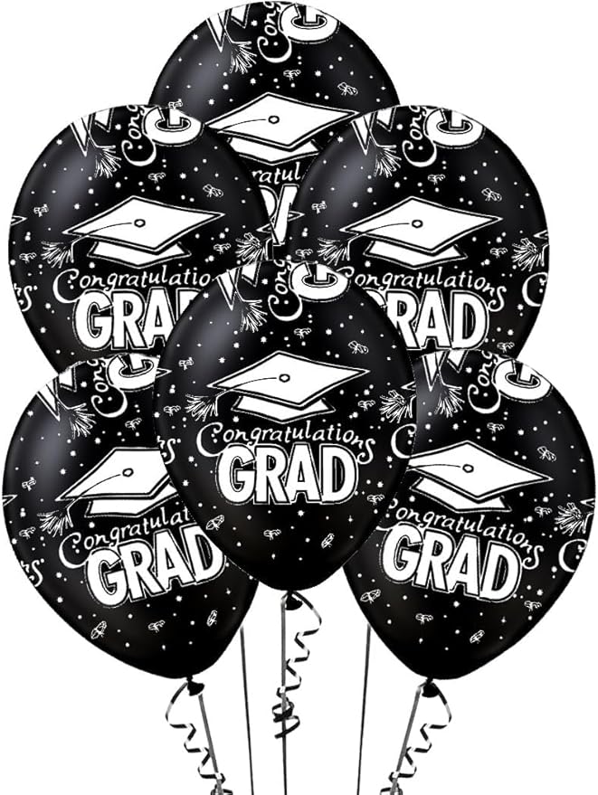 PMU 100 Pcs Black Graduation Balloons Class of 2026 with All-Over Print White Grad Caps-Confetti and Streamers | Graduation Party Supplies | Congratulations Grad Latex Balloons Latex