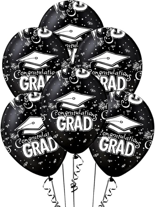PMU 100 Pcs Black Graduation Balloons Class of 2026 with All-Over Print White Grad Caps-Confetti and Streamers | Graduation Party Supplies | Congratulations Grad Latex Balloons Latex