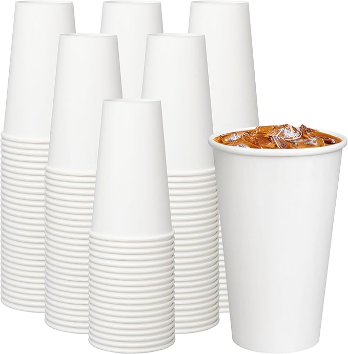 16 oz 500 Pack White Disposable Paper Coffee Cups, Hot/Cold Drink Cups, Bulk Plain Coffee Cups