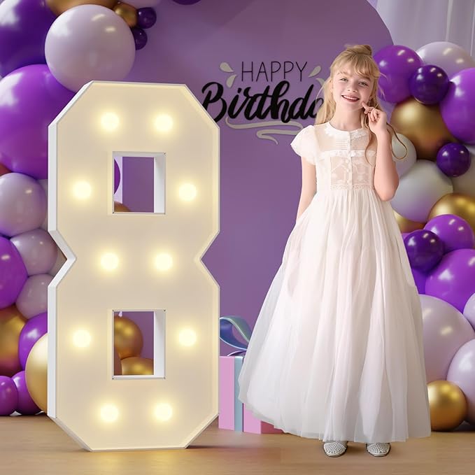 Marquee Numbers 8th-Birthday Large Decorations: 4ft Light Up Numbers Birthday Sign for Boy Girl Eight Year Old Anniversary Mosaic Party Decor Backdrop Big Foam Board Number 8