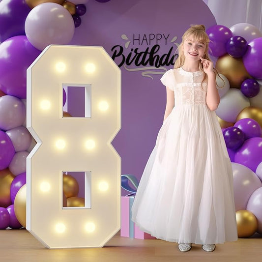 Marquee Numbers 8th-Birthday Large Decorations: 4ft Light Up Numbers Birthday Sign for Boy Girl Eight Year Old Anniversary Mosaic Party Decor Backdrop Big Foam Board Number 8