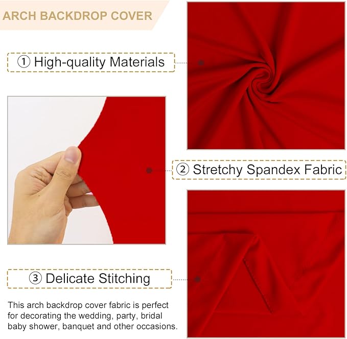 Arch Covers Set of 3 Red Wedding Arch Cover 7.2FT 6.6FT 6FT Arch Spandex Covers for Metal Frame Stand Balloon Arched Stand Cover Round Top Backdrop Fabric for Wedding Birthday Party Decor