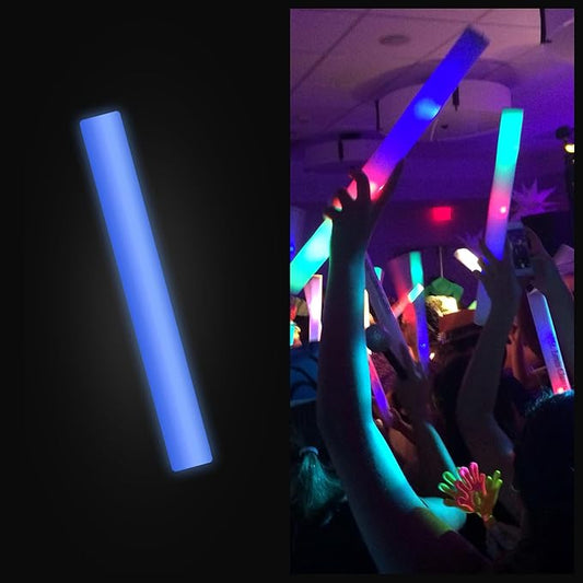 100 Blue Foam Glow Sticks - 16" Light Up Sticks for Wedding, Parties & Dancing
