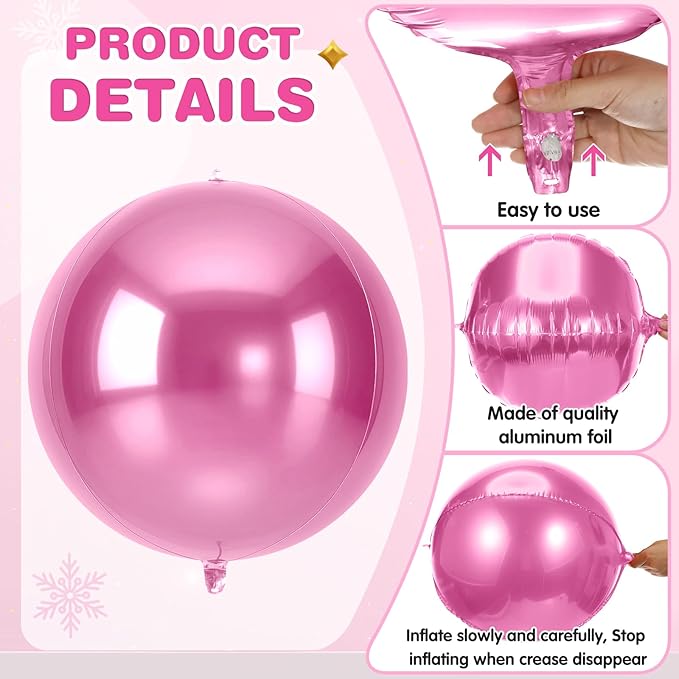 Jenaai 30 Set Valentine's Day Round Foil Balloons Bulk 22 Inch 4d Metallic Giant Balloons Set with Satin Bows Ribbon for Ceiling Holiday Ornaments New Year Birthday Wedding Party Decoration(Pink)