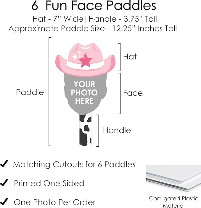 Big Dot of Happiness Custom Photo Last Rodeo - Pink Cowgirl Bachelorette Party Head Cut Out Photo Booth and Fan Props - Fun Face Cutout Paddles - Set of 6