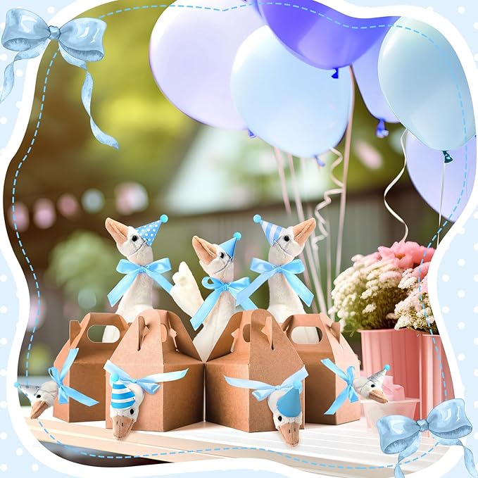 Silly Goose Party Supplies Plush Animal and Mini Birthday Party Hats with Ribbon Bow for Christmas Birthday Gift
