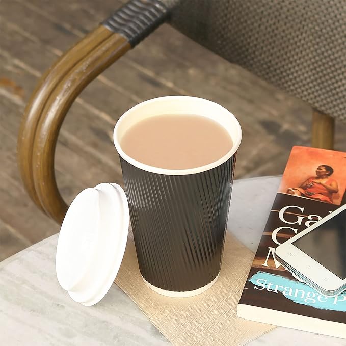 Karat 16oz Ripple Insulated Coffee Hot Cups [500 Count] Black Double Poly Lined Paper Hot Cup - Ideal for Hot Beverages, 90mm (C-KRC516B)