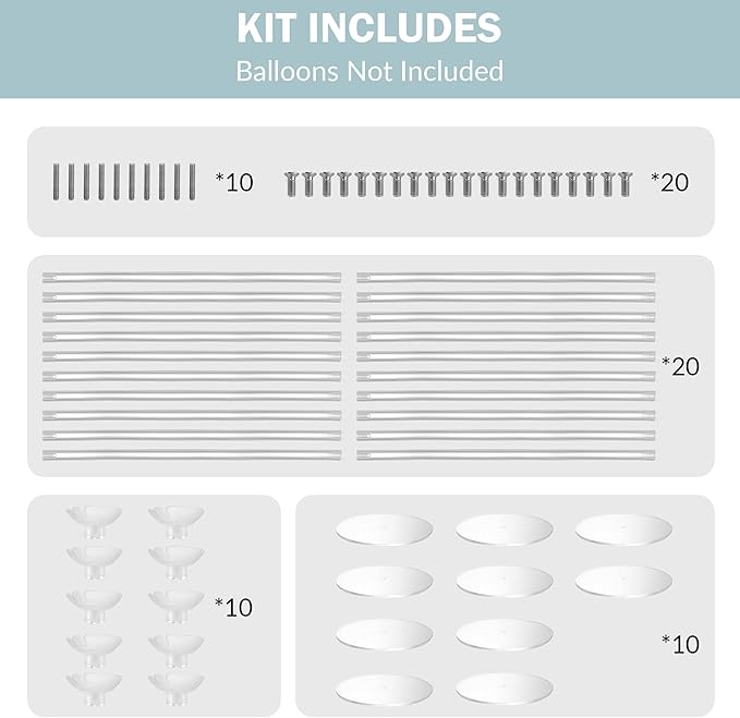 Hanna Roberts Clear Acrylic Tabletop Balloon Holder Kit, 25.6 inch 10 Pack Balloon Stick Holder with Base for Centerpiece Party Decorations (Balloons Not Included)