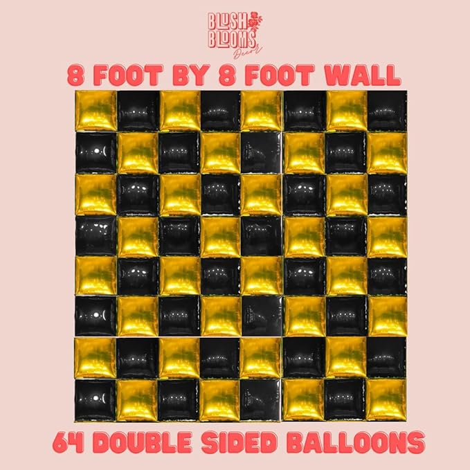 Black and Gold Foil Balloon Wall (64 Pack) | 8 Foot by 8 Foot Balloon Wall | Weddings, Birthdays, Showers, Parties, and Events (Black and Gold)