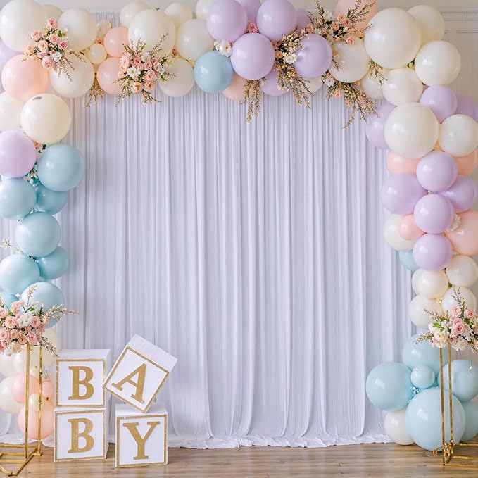 40ftx8ft White Wrinkle Free Backdrop Curtains for Parties, 8 Panels 5×8ft Silky Soft Polyester Wedding Drapes for Backdrop Decor Birthday Party Baby Shower Photo Photography Background Curtain
