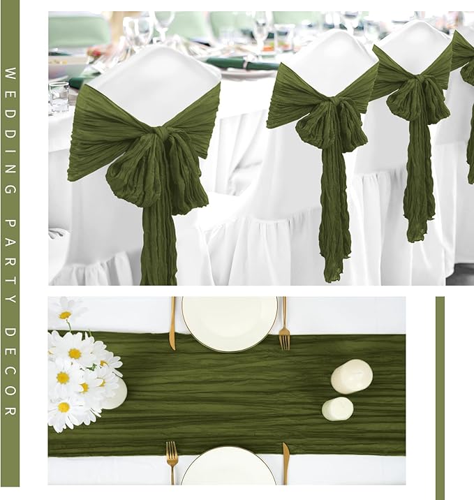 12 Pack Cheesecloth Table Runner 20 x 120 inch Cheese Cloth Table Runner Bulk,Romantic Boho Sheer Gauze Fabric Table Runners for Wedding Reception,Party,Bridal Shower Table Decor(Olive Green)