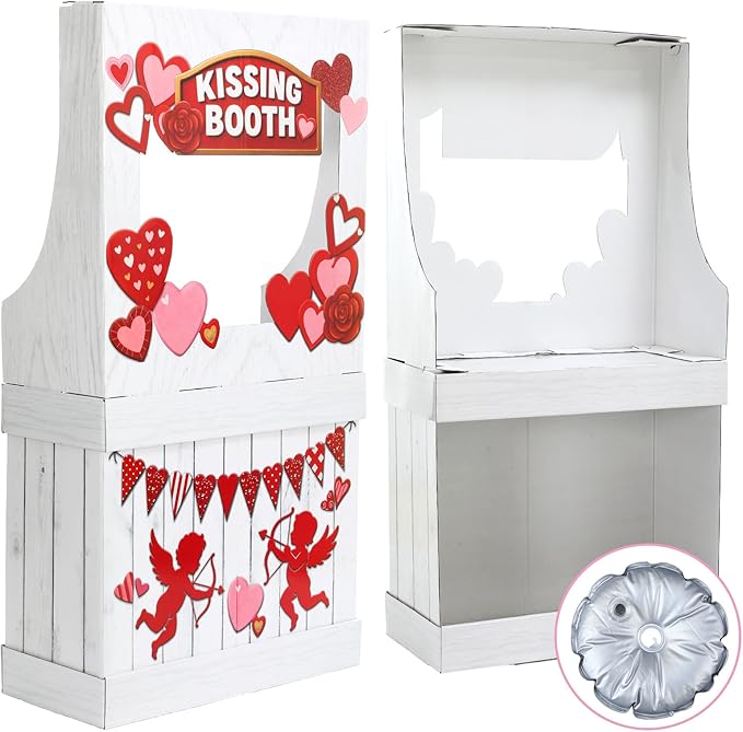 Valentine's Kissing Booth 54 x 28 in Valentines Photo Prop Kissing Booth Stand Cardboard Cutout Decorative Sign for Carnival Romantic Wedding Party Outdoor Decorations(Cupid)