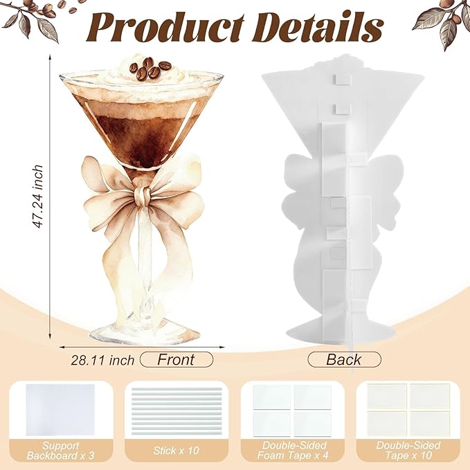 4ft Large Espresso Martini Cardboard Cutout A Tini Bit Older Birthday Standup Brown Bow Cocktail Glass Backdrop Decoration for Women Bar Bachelorette Bridal Shower Party Decor