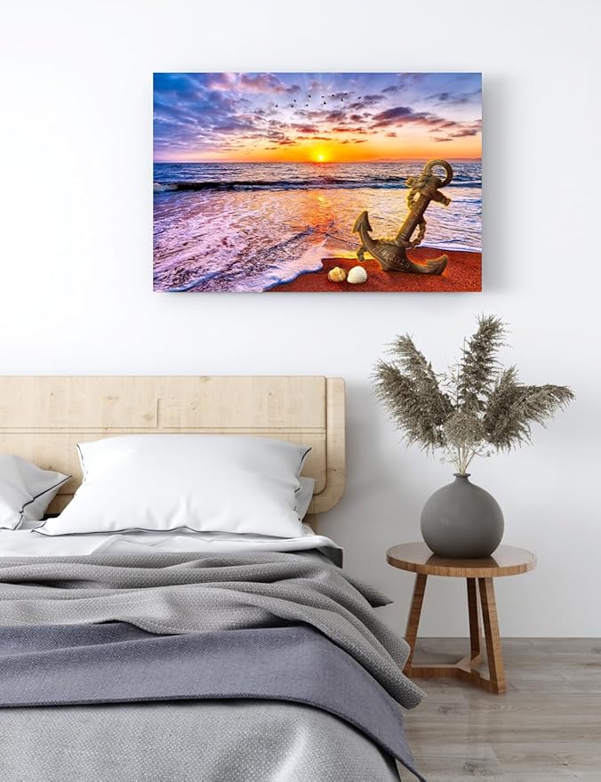 IPIC - "Anchored in Time Personalized Canvas Wall Art, Custom Beach Sunset Canvas Print with Name and Date, A Personalized Gift for Couple, Wedding, or Anniversary, Coastal Home Decor