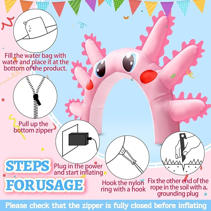 Eyourlife 16 FT Axolotl Inflatable Arch, Giant Pink Axolotl Birthday Party Decoration, Blow-Up Axolotl with 1 Blowers 3 Banners for Summer Beach Pool Party Supplies Animal Protection Activities