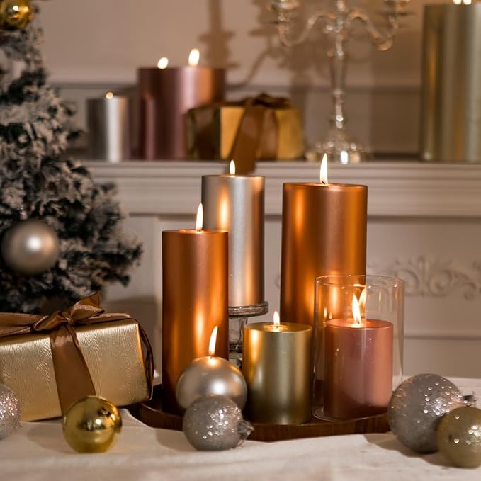 MOZEAL 4" x 10" Extra-Large Rose Gold Pillar Candles (Set of 2), Unscented, Dripless, Smokeless, Long Clean-Burning, Tall 10 inch Large Rose Gold Pillar Candles for New Year's Decor