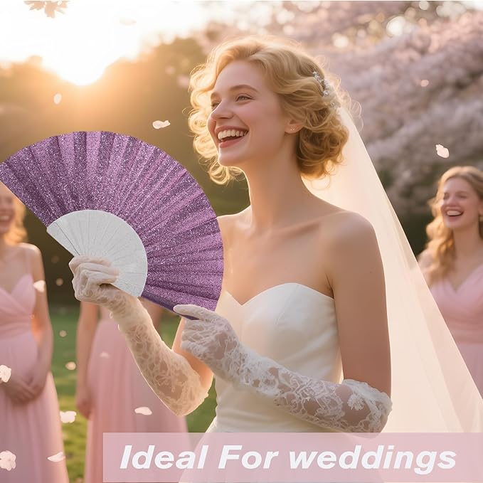 48 Pack Handheld Fan,Folding Hand Glitter fan with Shining Transparent Fan Rib – Ideal for Wedding, Church, Festival, Dance, Tea Party, Club, and EDM Accessories, Mixed