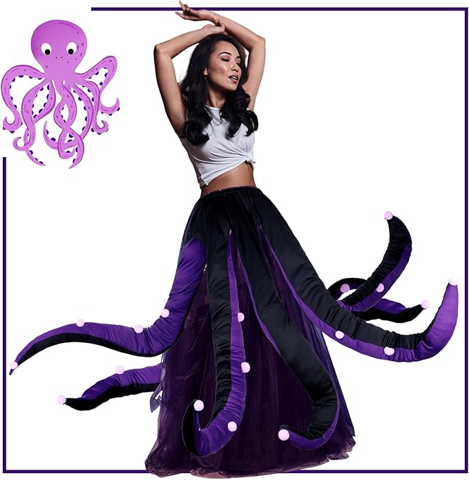 Funtery Women Octopus Costume Halloween Octopus Tentacles Dress Sea Witch Costume for Adults Cartoon Cosplay Party