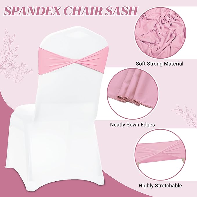 VDS Pack of 250 PCS | Pink | Spandex Chair Sashes Bows Without Buckle | Stretch Elastic Banquet Universal Folding Chair Band Tie with for Wedding Party Conference Celebration Event Decoration