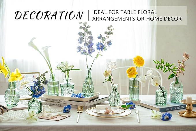 Glass Bud Vase Set, 16pcs Small Green Flower Vases for Table Centerpieces in Bulk, Mini Vintage Vase for Wedding, Home, Table Decoration