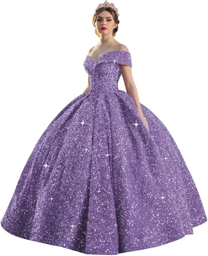TRHTX Sparkly Sequin Quinceanera Dresses 2024 Off Shoulder Ball Gown Long A-line Sweet 16 Dresses