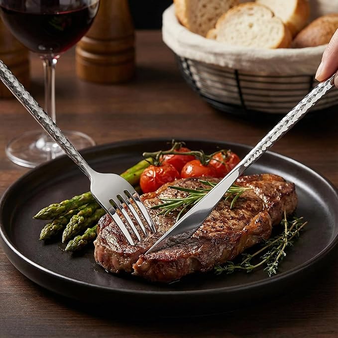 Supernal 360Pcs Silver Plastic Silverware,Disposable Silverware Heavy Duty,Hammered Disposable Cutlery,Plastic Utensils Set Include 120 Knives,120 Forks and 120 Spoons for Wedding,Party&Halloween