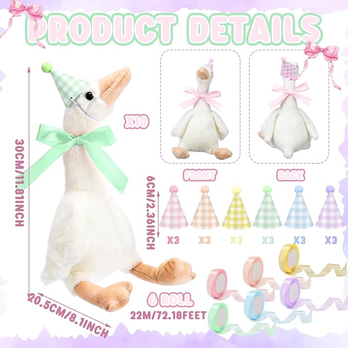 Silly Goose Party Supplies Plush Animal and Mini Birthday Party Hats with Ribbon Bow for Christmas Birthday Gift