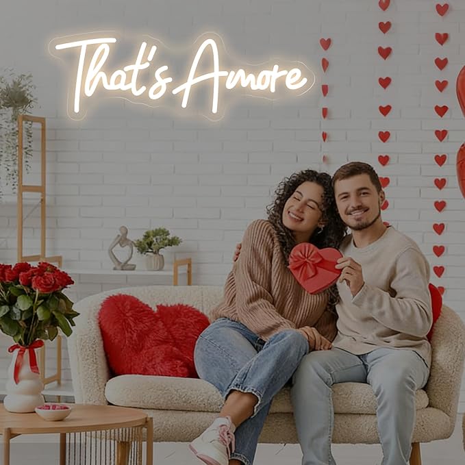 That's Amore Neon Sign, Wedding LED Wall Light, Bedroom Decor, Valentine’s Day Gift, Romantic Home Decor, Engagement Wall Neon, Couples Space, Anniversary, Italian Event 16.5″ × 5.6″