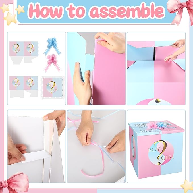 AmazingSpark 28in Jumbo Gender Reveal Gift Box Kit with Oversized Box Giant Pull Bows for Gender Reveal Baby Shower Birthday Party Decor (Boy or Girl 2)