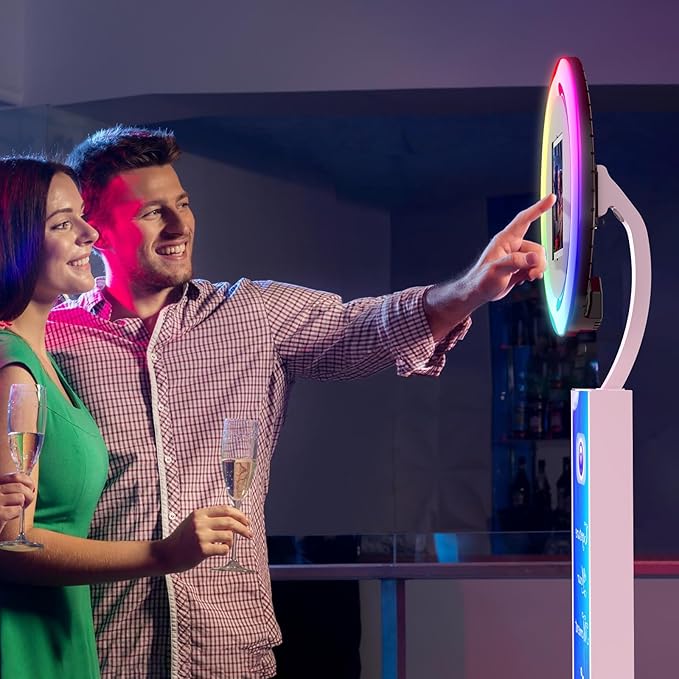 JIYANG Photo Booth with Flight Case,Photo Booth Stand Shell with ChackTok PhotoBooth VIP Member,APP and Remote Control,Music Sync,Wedding and Events
