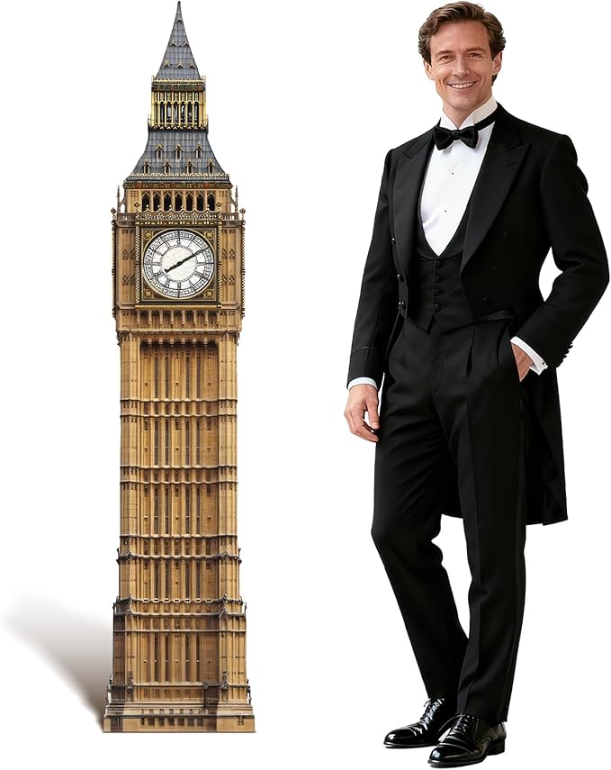 6 Ft Big Ben Cardboard Cutout Big Ben Stand Up Cutout Life-Size Britain Photo Booth Prop Backdrop Sign British Landmark for England London Theme Birthday Party Cultural Educational Display