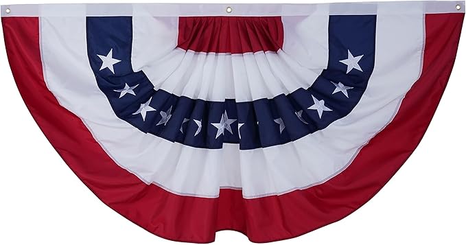 ROTERDON American Flag Bunting - 4x8 ft, Outdoor Patriotic Bunting, Embroidered 4th of july Decorations Outdoor, with Brass Grommets