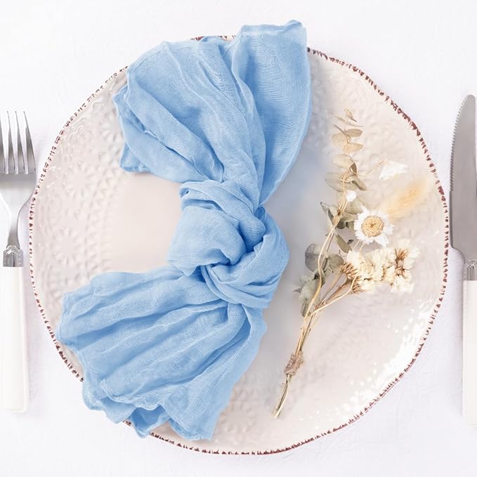 50 Pack Light Blue Cheesecloth Napkins Spring Cloth Napkins Set of 50 Baby Blue Dinner Napkins Bulk 21x21 Inches for Wedding Bridal Shower Baby Shower Valentine's Day