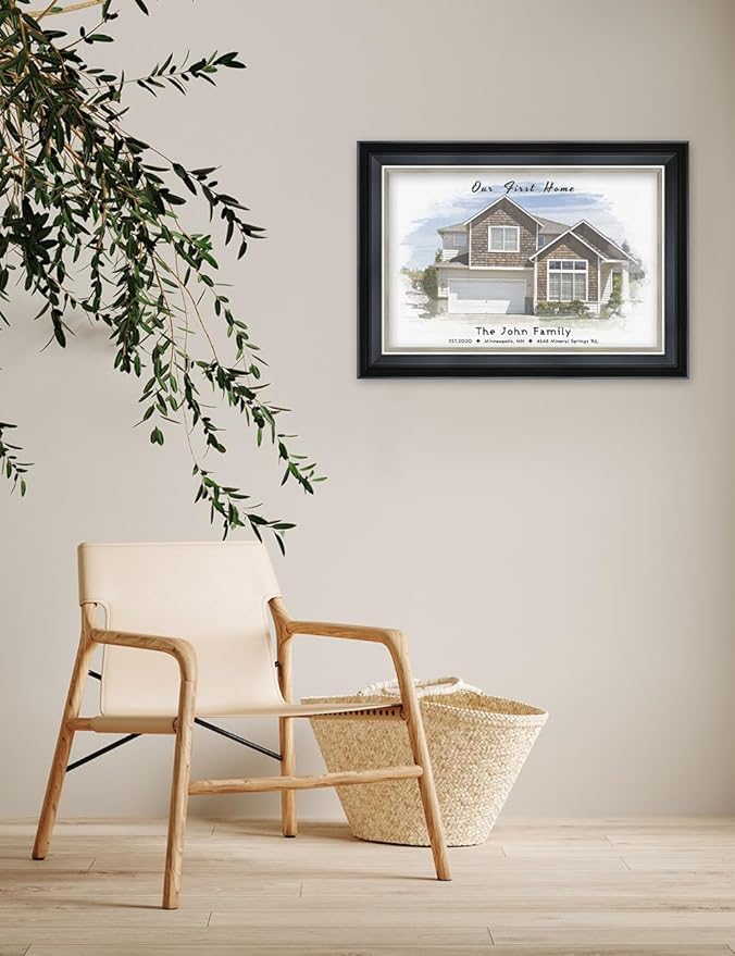 IPIC - Custom Watercolor House Portrait. Personalized Framed Artwork Housewarming Gift Customized Giclee Prints, Custom Giclee Print Includes Names and the Special Date. Framed size: 21.25 x 15.25