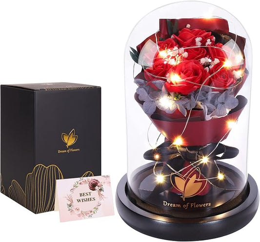 Valentines Day Gifts for Her,Birthday Gifts for Women,Beauty and the Beast Rose in Glass Dome with 2 Light Modes,Enchanted rose Flower Roses Bouquets Valentines Gifts for Daughter Mom Wife Girlfriend