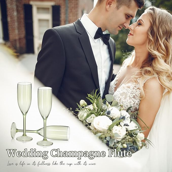 XUWAIDSGN 24 Pcs Reusable Champagne Flutes Plastic Wine Glasses Bulk Vintage Champagne Flutes Mimosa Bar Glasses Stemmed Drinking Cups 5.4OZ for Christmas Birthday Wedding Bride