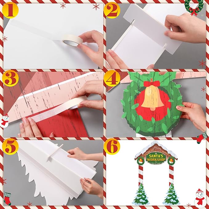 Teling 43.3 x 37.4 Inch Christmas Santa's Workshop Backdrop Decoration Large Christmas Photo Booth Props Photography Background Xmas Family Holiday Party Decoration