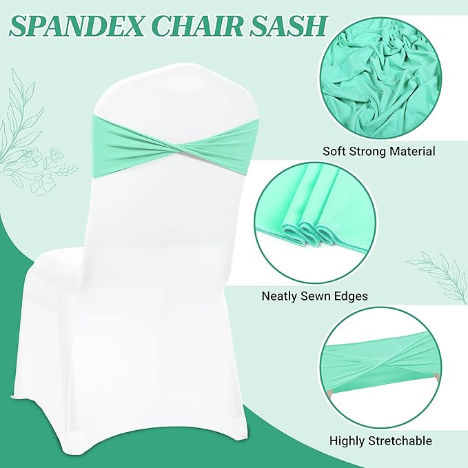 VDS Pack of 50 PCS | Tiffany Blue | Spandex Chair Sashes Bows Without Buckle | Stretch Elastic Banquet Universal Folding Chair Band Tie with for Wedding Party Conference Celebration Event Decoration