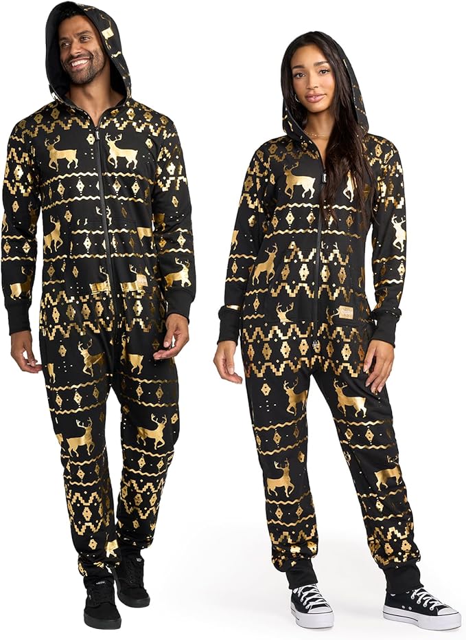 Tipsy Elves Christmas Onesies for Adults - Comfy Unisex Matching Holiday Jumpsuits with Convenient Pockets
