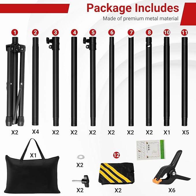 JSungo 10x10 FT Backdrop Stand for Parties, Adjustable Photo Backdrop Stand Kit with Carrying Bag, Portable Background Stand Backdrop for Wedding, Photoshoot, and Photo Studio
