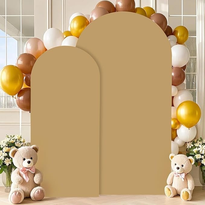 Arch Stand and Cover Set of 2 Arch Backdrop Stand with Cover 6FT 7.2FT Spandex Fitted Arch Backdrop Covers Brown Wedding Arch Covers Stretchy Backdrops Fabric for Wedding Party Decorations