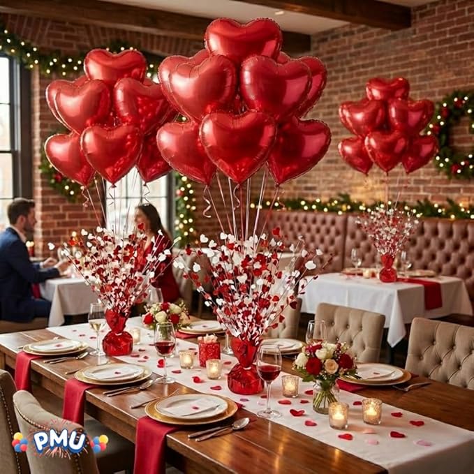 PMU 12 Pcs Red and White Hearts 15 Inch Centerpiece Valentine’s Day Decorations Balloon Weight Centerpiece Valentine's Day Theme