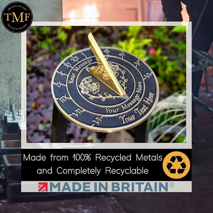 The Metal Foundry Personalized Large Sundial - Heavy Duty Recycled Brass Home Decor Or Garden Present Idea Made in The UK for Parents, Grandparents, Friends, Couples